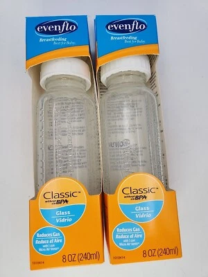 2 Even Flo GLASS  8 OZ Classic BPA Free Bottle 0-3 Months Custom Flow Air Vents - Image 1 of 3