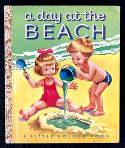 A DAY AT THE BEACH ~ vintage 1st "A" ed. Little Golden Book #110 ~ other LGBs! - Bild 1 von 9