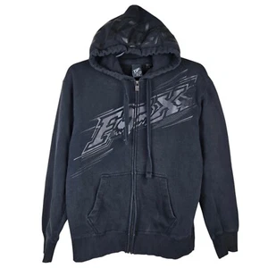Vtg Fox Riders Co Sz L Black Hooded Fleece Jacket Racing Moto Vinyl Spell Out - Picture 1 of 11