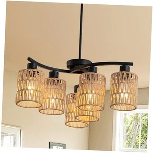 6-Light Boho Rattan Chandelier for Dining Room,Farmhouse Chandeliers Light - Picture 1 of 7