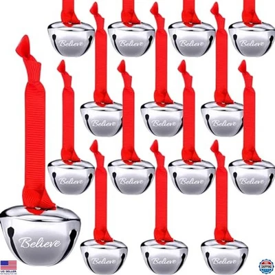 45 adornos de campana Believe plateada - campanas de trineo de 1,5" con cinta para Navidad Foto 1 de 4