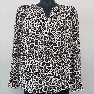 Talbots Animal Leopard Print Tunic Top Sz S Button V-Neck L/S Classic Careerwear - Picture 1 of 4