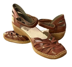 RIEKER braune Leder Fischer Sandalen Gr. 40 / US 9 Knöchelriemen Antistress - Bild 1 von 12