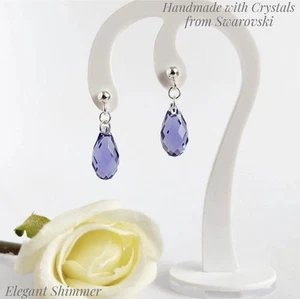 925 SILVER Stud Earrings with Swarovski®️ 17mm Tanzanite Briolette Crystals. - Picture 1 of 3