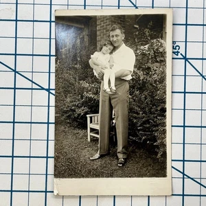 Vintage Real Photo RPPC AZO Postcard Father Holding Young Girl Garden 1920-30s - Picture 1 of 3