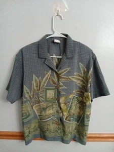 Vintage Tag Womens Floral Tropic Hawaiian Button Up Shirt Shoulder Pads Size PL - Picture 1 of 12