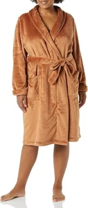 Bata de felpa de longitud media para mujer Amazon Essentials marrón suave talla grande XXL - Imagen 1 de 8