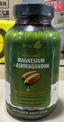 Irwin Naturals Triple Source Magnésio + Ashwagandha 60 Cápsulas Gelatinosas Líquidas - Imagem 1 de 3