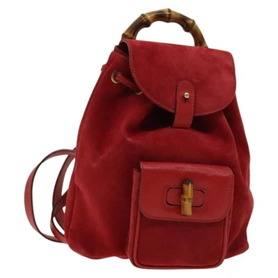 GUCCI Bamboo Backpack Suede Outlet Red 003 8030 3444 Auth BA1641 - Imagem 1 de 4