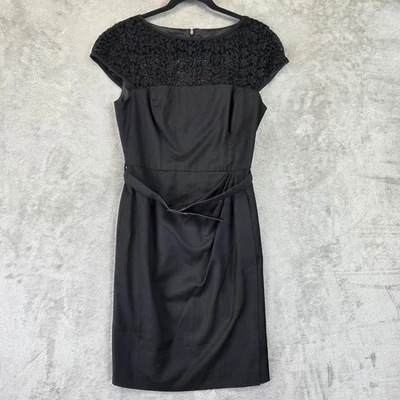 Jones New York Dress Womens 10 Black Lace Yoke Sheath Belted Cap Sleeve Cocktail - Image 1 of 4