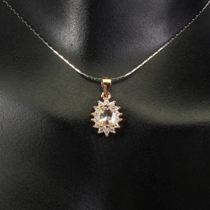 925 Sterling Silver Oval Morganite 6x4mm Simulated Cz Necklace 1 - Picture 1 of 10