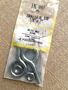 Eye Bolt Package Of (2) Stainless Steel 1/4" Dia X 2"Long With Zinc Nut New NIP - Picture 1 of 4
