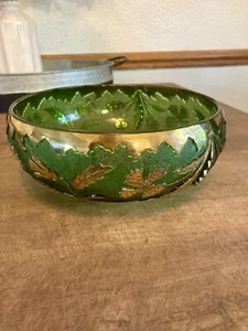 Vintage mid century green and gold serving nut bowl beautiful - Picture 1 of 11