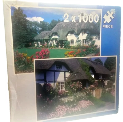Thatched Cottages Jigsaws 1000 Piece Puzzles 2x in one Box Gardens Flowers VGC - Image 1 of 4