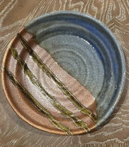 Studio Art Pottery Hand Thrown Multicolor Terracota Blue Glazed Plate Not Signed - Picture 1 of 16