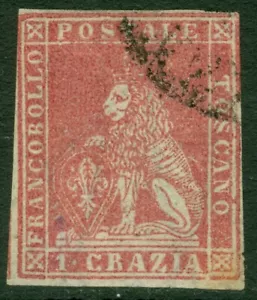 EDW1949SELL: ITALIAN STATES Tuscany 1857 Scott #12 VF Used. Schöne Briefmarke Katze 950 $ - Bild 1 von 2