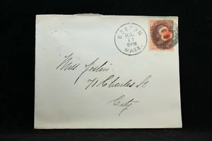 Massachusetts: Boston 1880s #183 Cover, Fancy Negative 8 in Circle Cancel - Bild 1 von 2