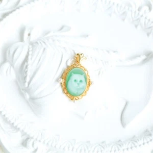 F18 Katze Kätzchen Perlmutt Achat grün Anhänger Silber 925 - Bild 1 von 2