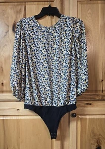 Abercrombie & Fitch Body Suit Blouse Top Size Large Floral Puff Balloon Sleeve - Picture 1 of 13