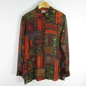Chicos 1 Damen Medium Aztekenmuster LS Knopfleiste 100 % Seide Hemd Bluse M - Bild 1 von 8