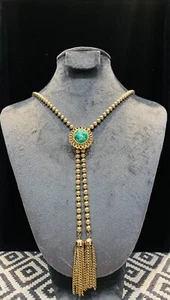 Julianna Delizza & Elster By Avon Green Peking Glass Jade Bolo Lariat Necklace - Picture 1 of 5