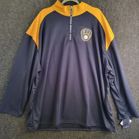 Milwaukee Brewers Pullover Men's Size 4XL Blue Fanatics 1/4 Quarter Zip MLB Cover