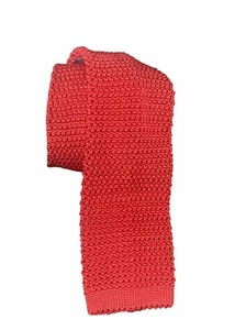 Lands’ End Knit Square Tie Red Mens Trunk Necktie Italy 64” L 2.75” W - Picture 1 of 5