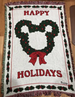 Disney 70" X 48" Mickey Mouse Happy Holidays Blanket by Beacon NWOT - Image 1 of 4