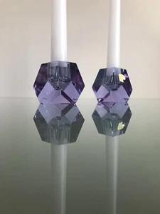 Alexandrite Faceted Glass Candleholders Bohemian Czech German Neodymium Art Deco - Picture 1 of 7