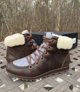 SOREL HARLOW LACE COZY US 7  Women's Outdoor Boots Brown Leather Waterproof - Picture 1 of 10