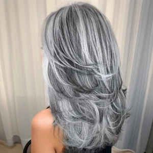 Long Grey Curly Wavy Synthetic Wig American Women Fashion Layered Wave Hairstyle - Picture 1 of 13