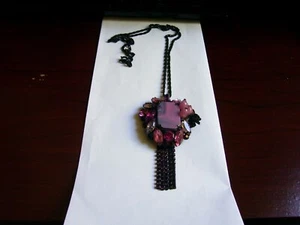 Vintage Art Deco Czech Slag Glass & Rhinestone Ornate Pendant Necklace - Picture 1 of 9