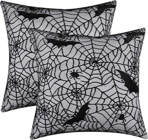 NEW Set of 2 BLEUM CADE Gothic Pillow Covers 18x18 Inch Spiders Decor Spooky - Picture 1 of 7