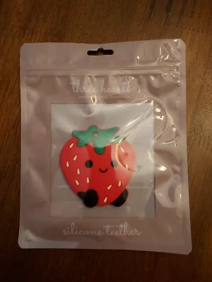 Three Hearts Strawberry Silicone Teether Modern Teething Accessories  - Image 1 of 4
