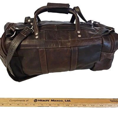 VTG Genuine Cowhide Leather Travel Duffle Bag 17" Espresso Pockets Crossbody Str - Image 1 of 4
