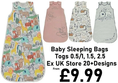 BABY SLEEPING BAG EX UK STORE BOYS GIRLS 0.5 - 2.5 Tog COTTON 0M-36M BRAND NEW