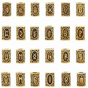 Rune vichinghe perline sciolte 6/24 pezzi foro grande legno perline capelli cilindro distanziatore charm - Foto 1 di 16