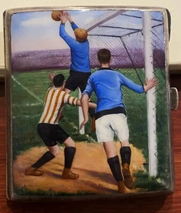 Antique c1920’s Alpacca and Enamel “Soccer Scene” Cigarette Case - Bild 1 von 9
