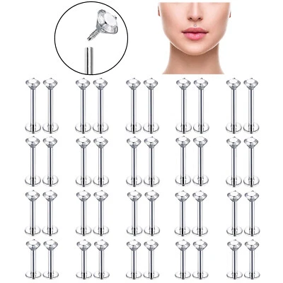10Pcs/Set 16G Stainless Steel Labret Lip Piercing CZ Cartilage Earring Jewelry - Image 1 of 4