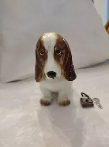 Vintage, Ceramic, Dog Bank with Lock, Basset Hound - Picture 1 of 7