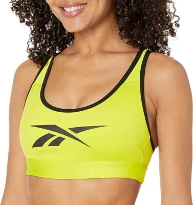 Sujetador deportivo Reebok Lux VECTOR Racerback para mujer, soporte mediano TALLA M AMARILLO NEÓN Foto 1 de 2