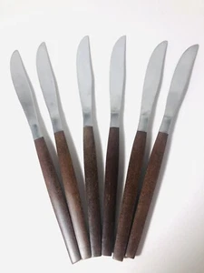 EKCO ETERNA Canoe Muffin Replacement Flatware 6 Knives Wood Handle Vtg Japan MCM - Picture 1 of 3