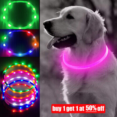 USB Rechargeable LED Dog Pet Collar Flashing Luminous Safety Night Light Up UK • 4.80£