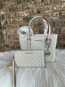 Michael Kors XS Carry All Jet Set Travel Bag And Wallet - Powder Blush Multi - Picture 1 of 11