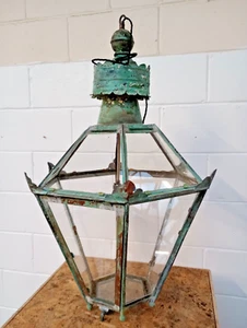 Industrial Antique Victorian 19th C Copper Wall Mounted Glazed Lantern Light - Picture 1 of 19