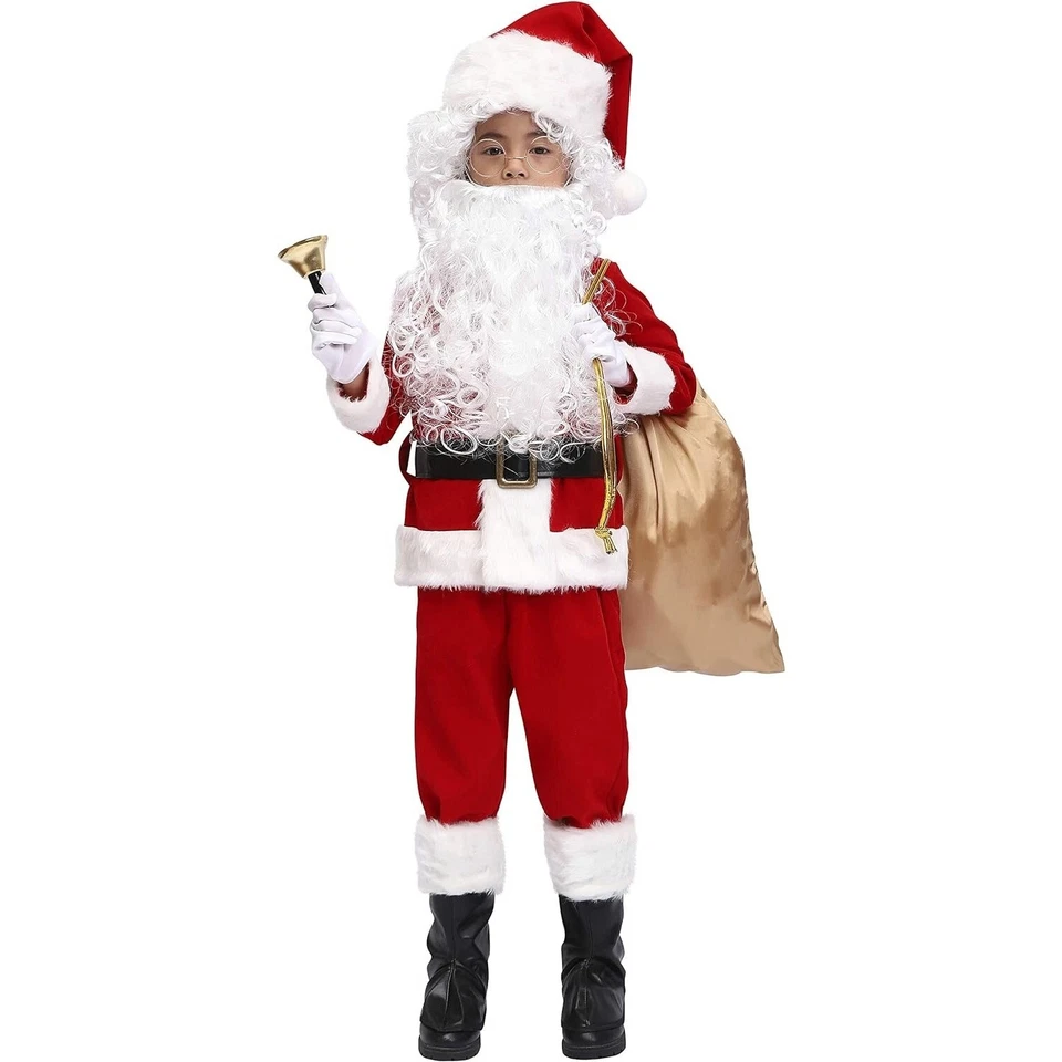 11 Pcs Kids Santa Costume Deluxe Kids Santa Suit Toddler Santa Claus Costume - Image 1 of 4