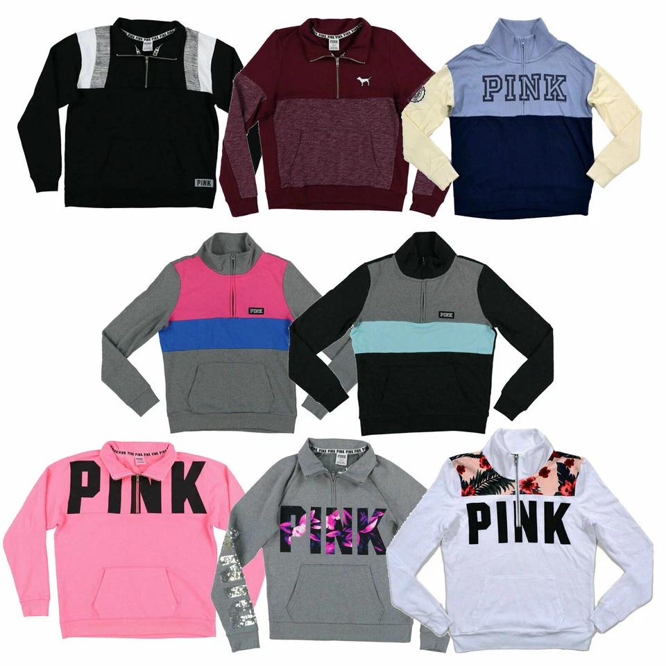 Victoria's Secret Pink Sweatshirt Quarter Zip Logo Jacket Outerwear Sweater New - Image 1 of 1