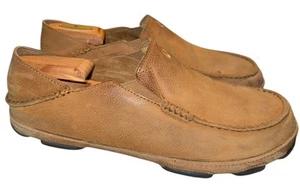 Olukai Moloa Mens Distressed Leather Slip-On Shoes Tan Comfort Loafers Size 10.5 - Picture 1 of 10