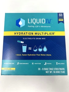 Liquid IV Lemon Lime 30 Stick Pack Hydration Multiplier Electrolyte Drink Mix - Picture 1 of 4