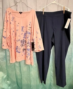 Pantalones de vestir para mujer talla grande 3x Southern Lady/top libélula 20w azul marino/rosa (539) - Imagen 1 de 10